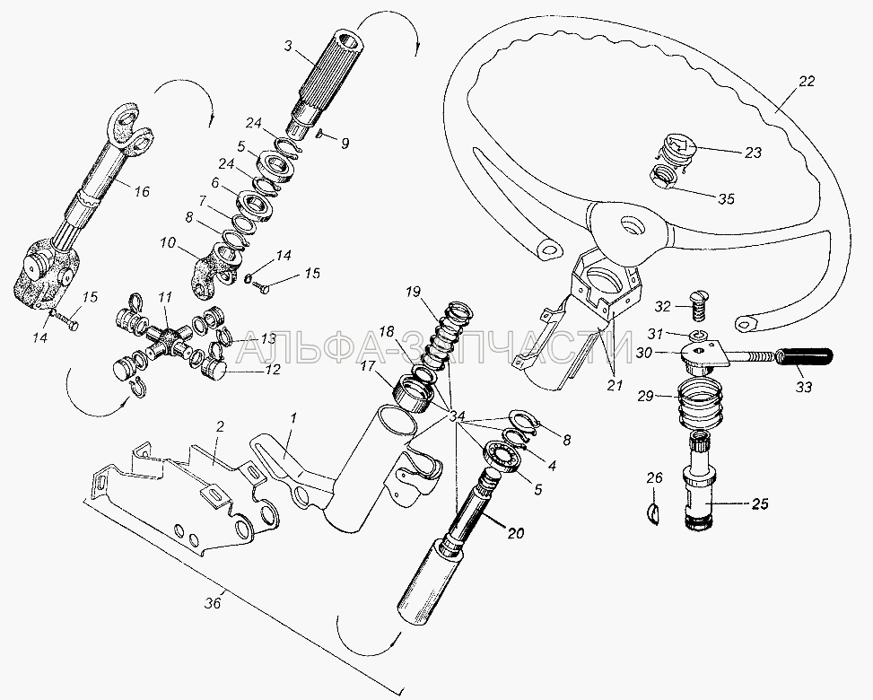 Колонка рулевая с колесом рулевого управления (400-2201043 Кольцо стопорное) 